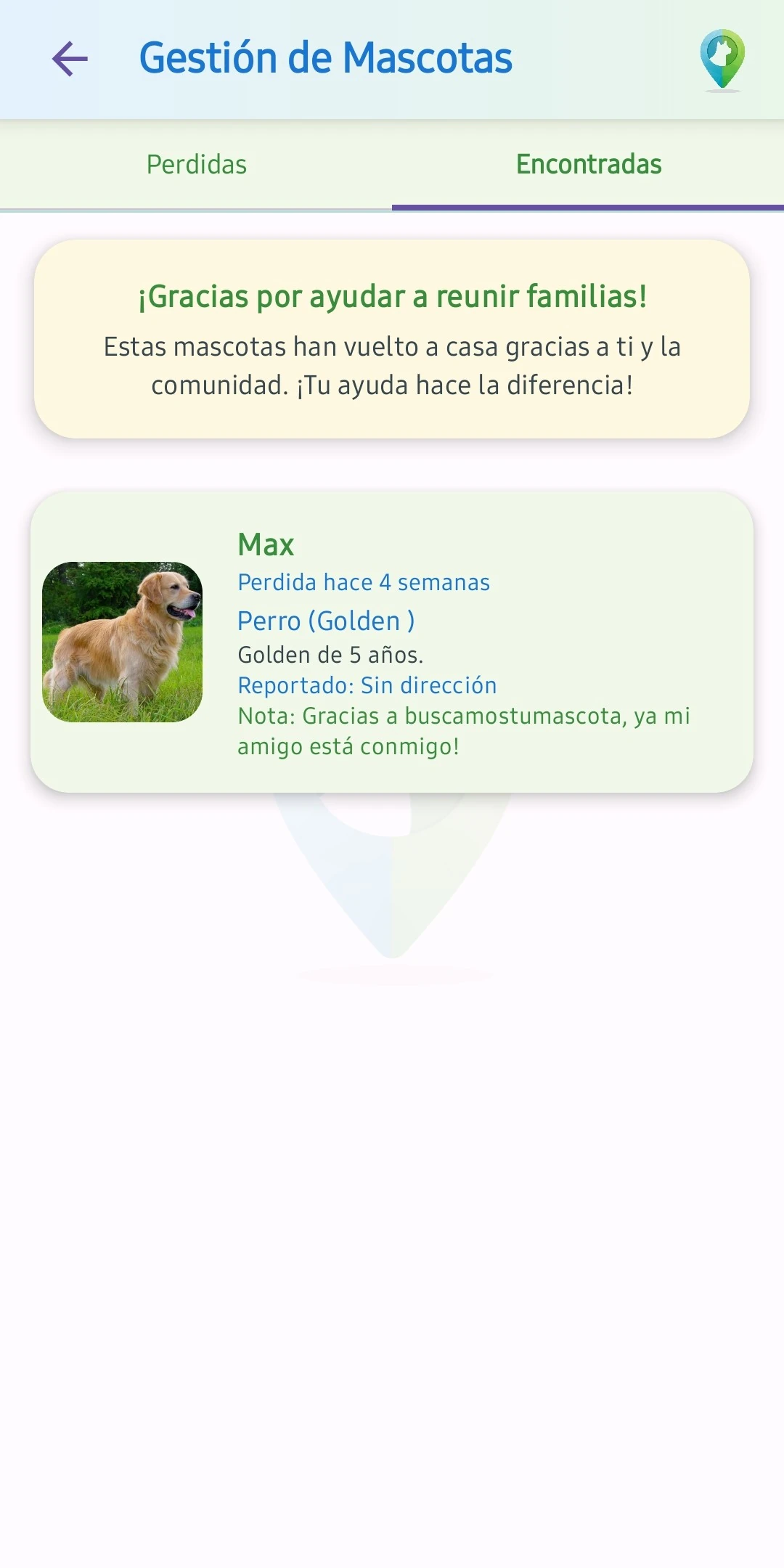 Mascotas Encontradas